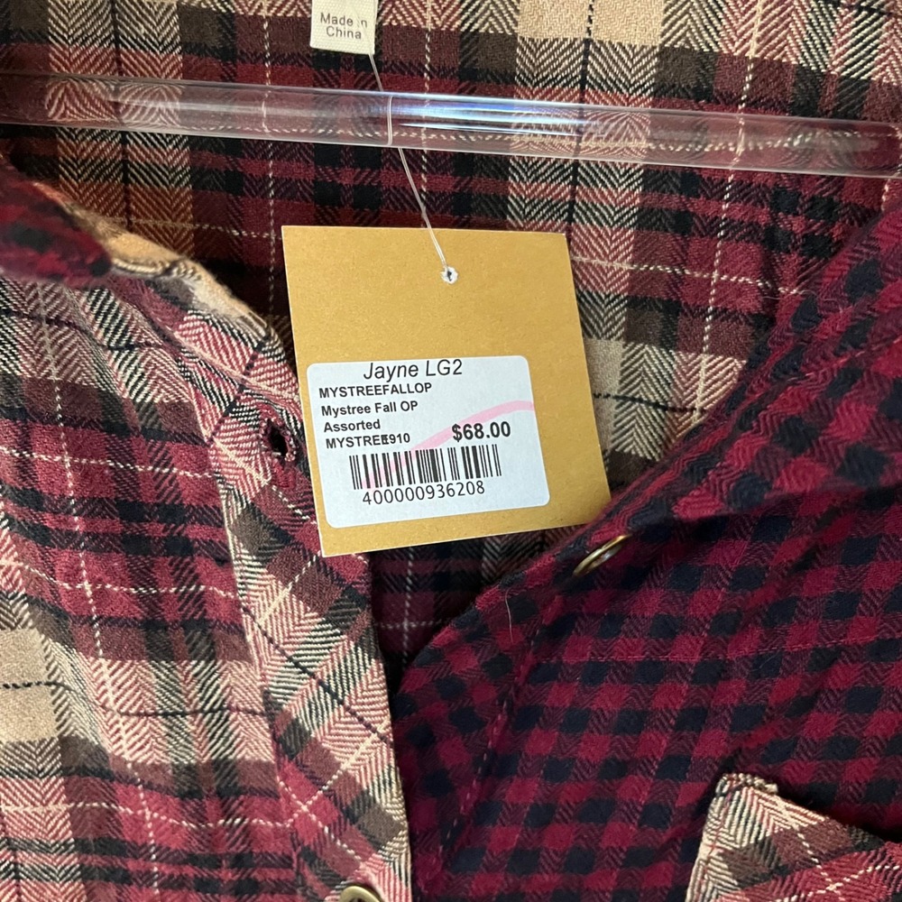 Mystree Jayne Plaid Contrast Long Sleeve Button Up Shirt Women Medium NWT - Picture 3 of 12